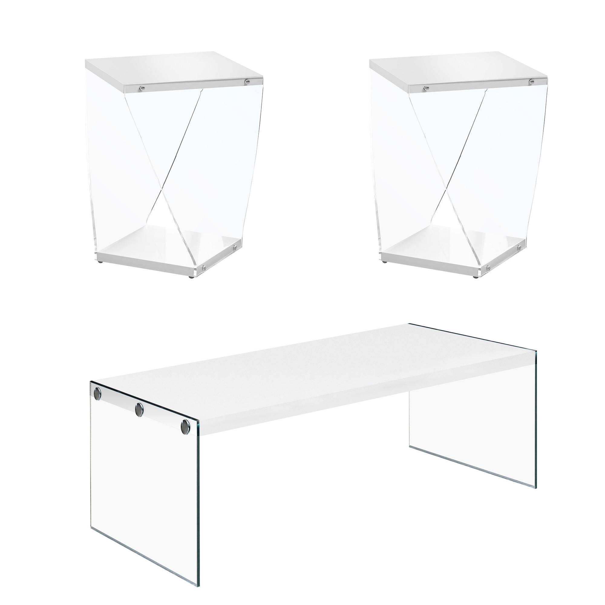 Rent to Own Monarch White Glass Coffee Table w/2 Accent Tables at Aaron